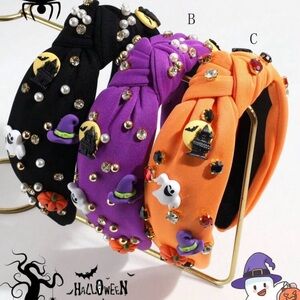 Halloween Beaded Rhinestone Pumpkin Ghost Witch Headband